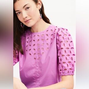 Lift Poplin Eyelet Puff Sleeve Blouse- lilac taffy - NWT!!